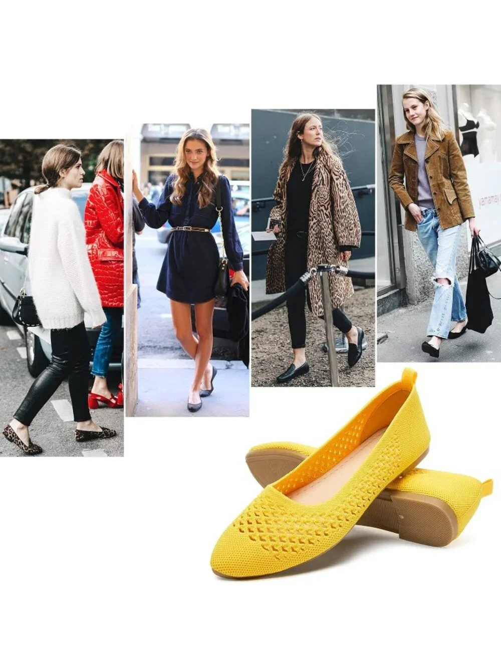 Women's Yellow Comfortable Knit Pointed Toe Slip On Business Casual Ballet Flats